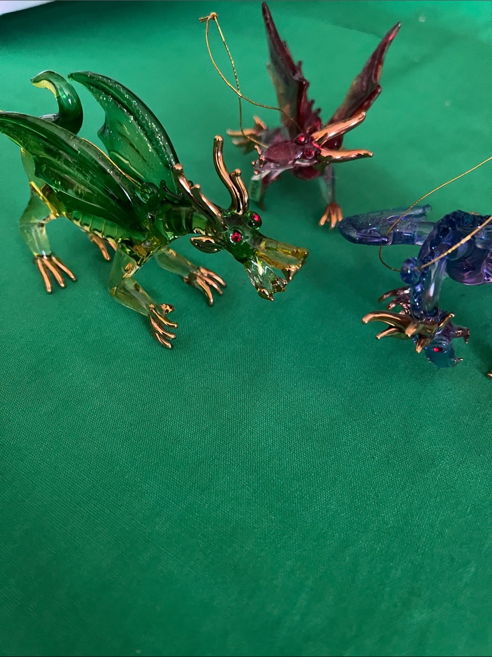 Green Glass Dragon Ornament with Gold Accents